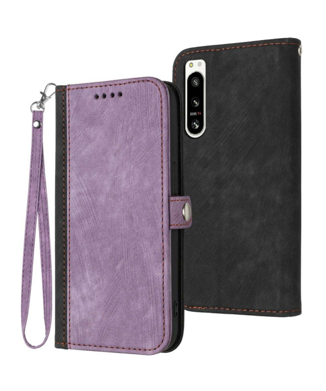 Housse Sony Xperia 5 IV Slim Porte-Cartes à Lanière