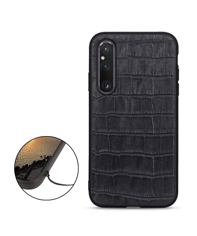 Coque Sony Xperia 1 V Cuir aspect peau de croco