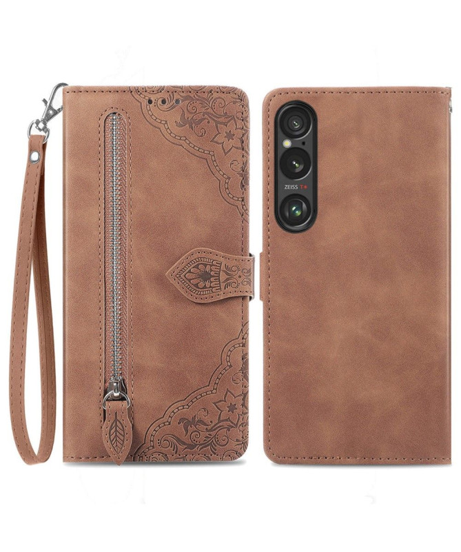 Housse Sony Xperia 1 VI motif floral à lanière