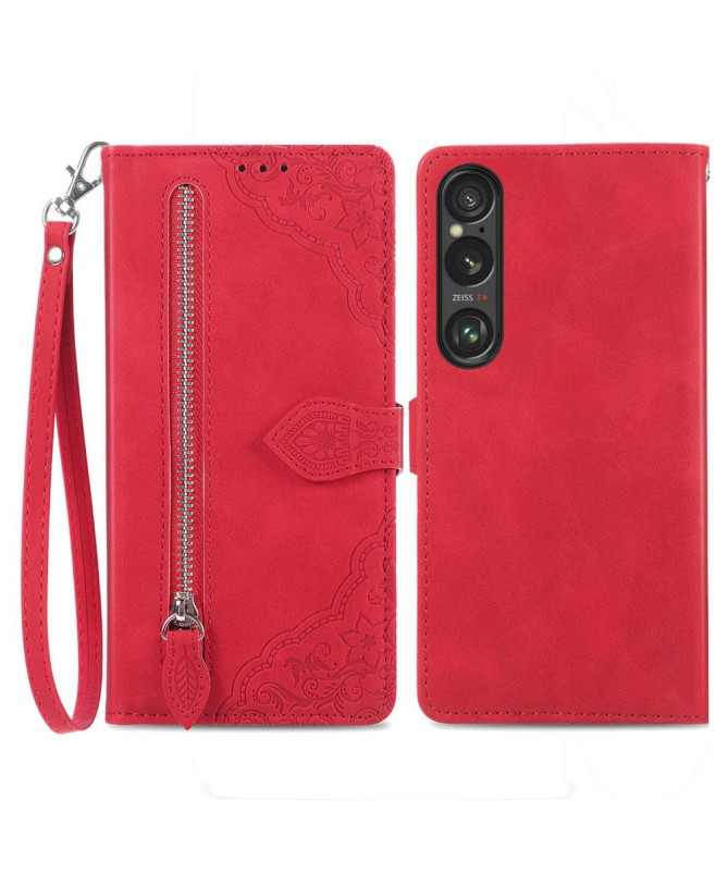 Housse Sony Xperia 1 VI motif floral à lanière