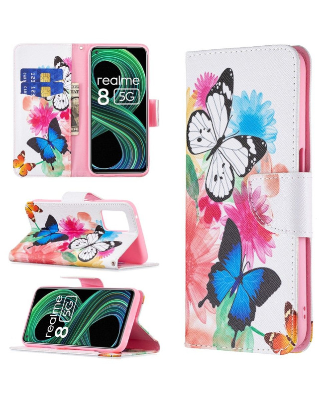 Housse Realme 8 5G papillons et fleurs colorées