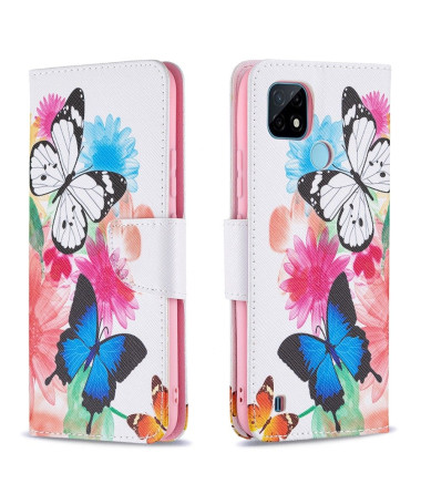 Housse Realme C21 papillons et fleurs colorées