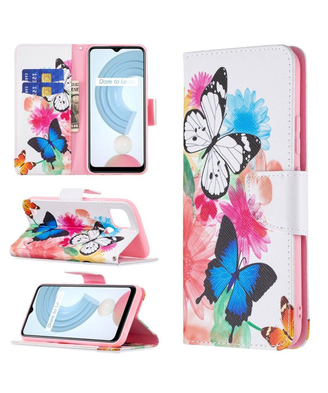 Housse Realme C21 papillons et fleurs colorées