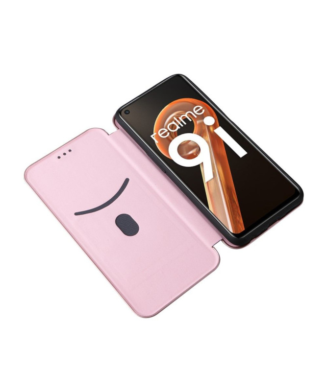 Housse Realme 9i simili cuir fibre de carbone