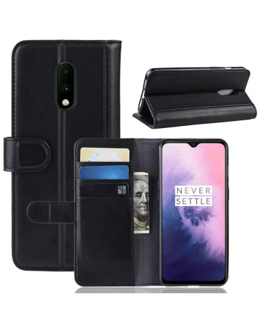 OnePlus 7 - Étui cuir premium portefeuille - Noir