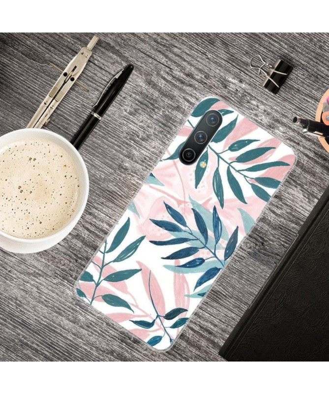 Coque OnePlus Nord CE 5G Feuilles Vertes et Roses