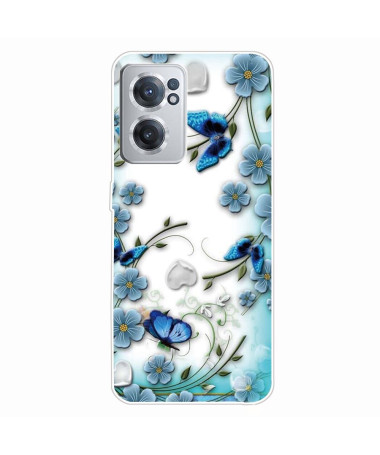 Coque OnePlus Nord CE 2 5G papillons et fleurs bleus