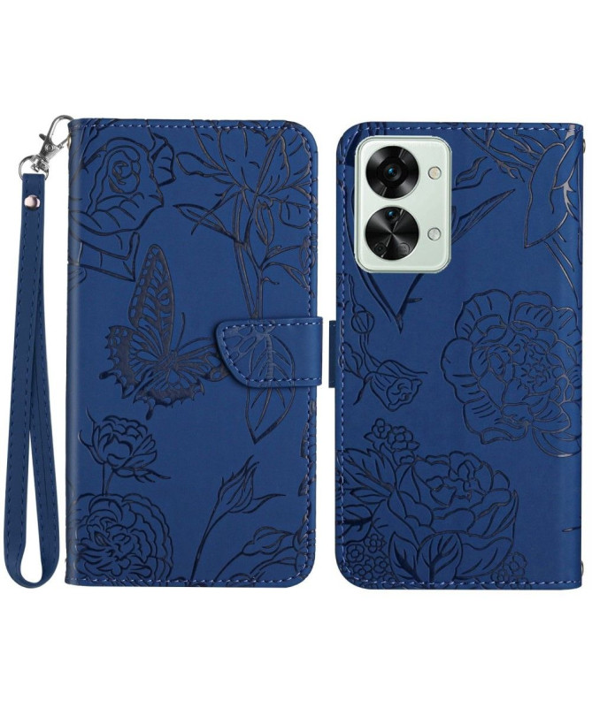 Housse OnePlus Nord 2T 5G Illustration Papillon et Fleurs Lanière