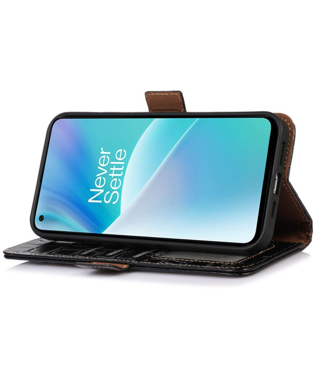 Housse OnePlus 10T 5G Cuir véritable aspect croco Noir - photo 2