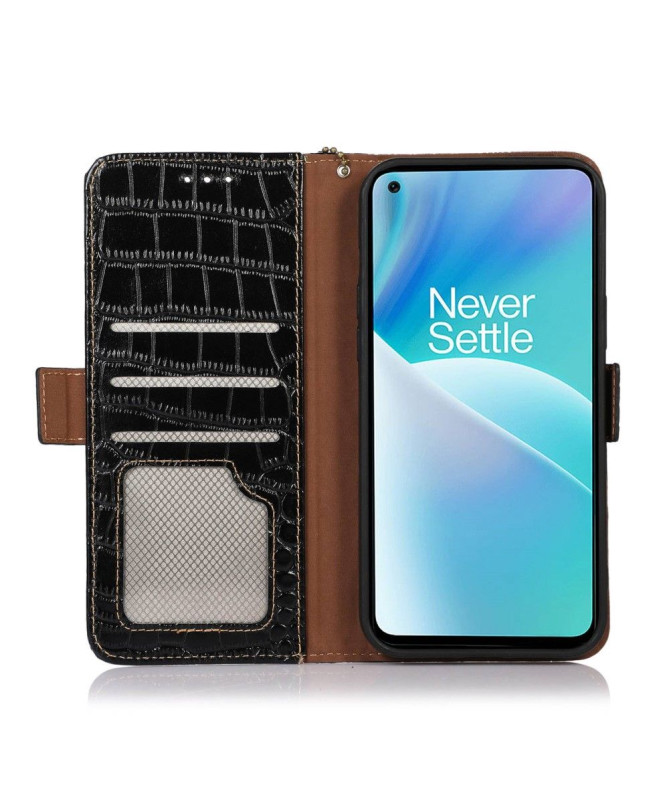 Housse OnePlus 10T 5G Cuir véritable aspect croco Noir - photo 3
