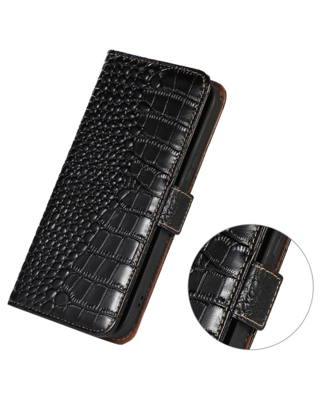 Housse OnePlus 10T 5G Cuir véritable aspect croco Noir - photo 4