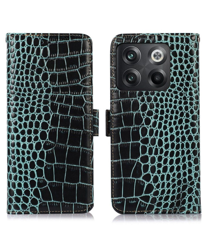 Housse OnePlus 10T 5G Cuir véritable aspect croco