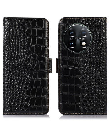 Housse OnePlus 11 5G Cuir véritable aspect croco