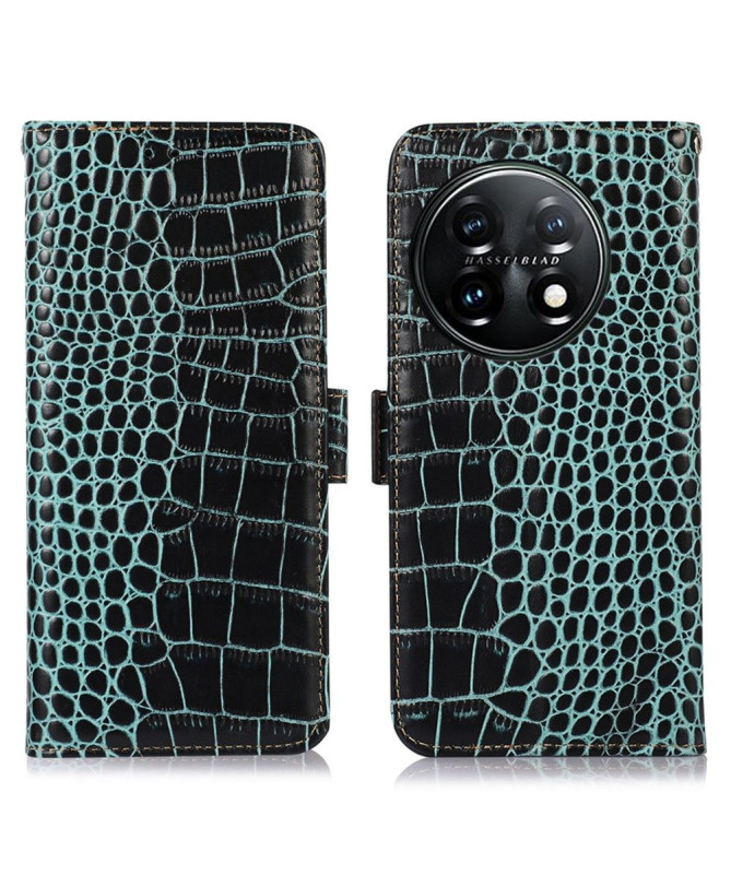 Housse OnePlus 11 5G Cuir véritable aspect croco