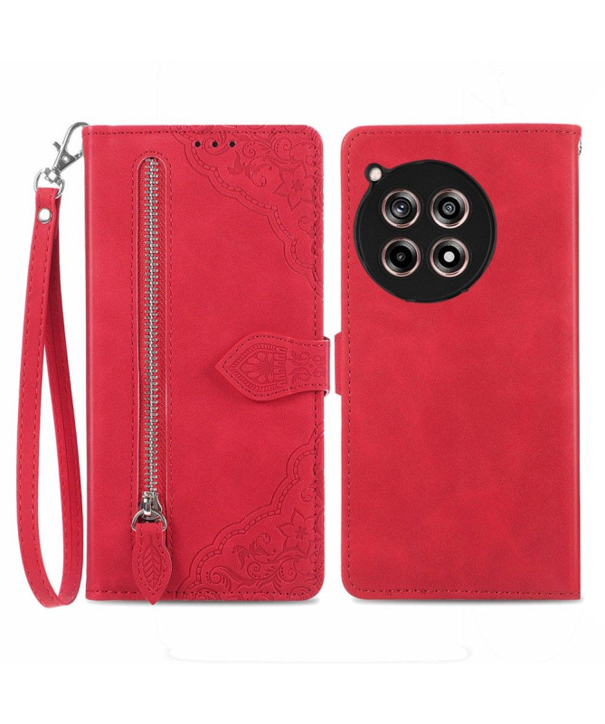 Étui OnePlus 12R avec Poche à Fermeture Éclair et Motif Floral