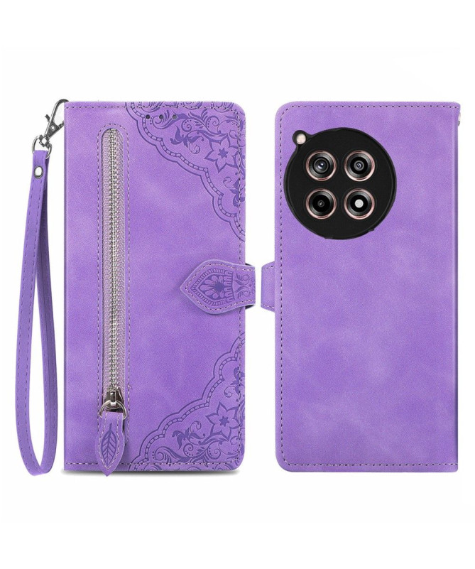 Étui OnePlus 12R avec Poche à Fermeture Éclair et Motif Floral
