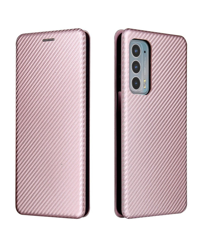 Housse Motorola Edge 20 simili cuir fibre de carbone
