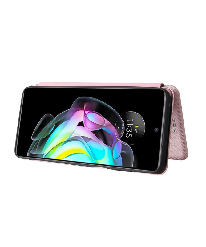 Housse Motorola Edge 20 simili cuir fibre de carbone