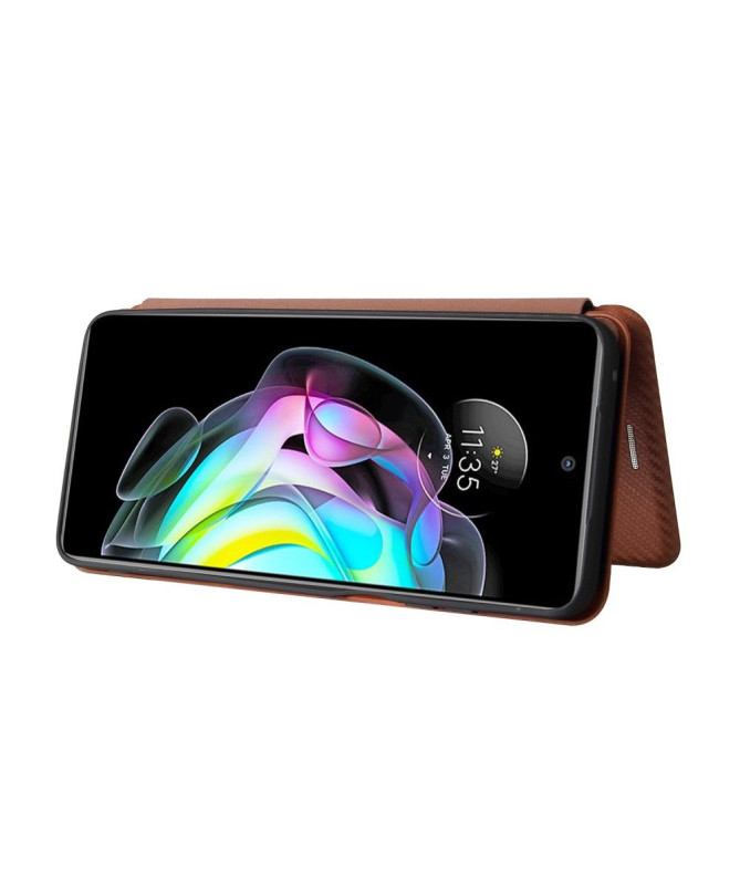 Housse Motorola Edge 20 simili cuir fibre de carbone