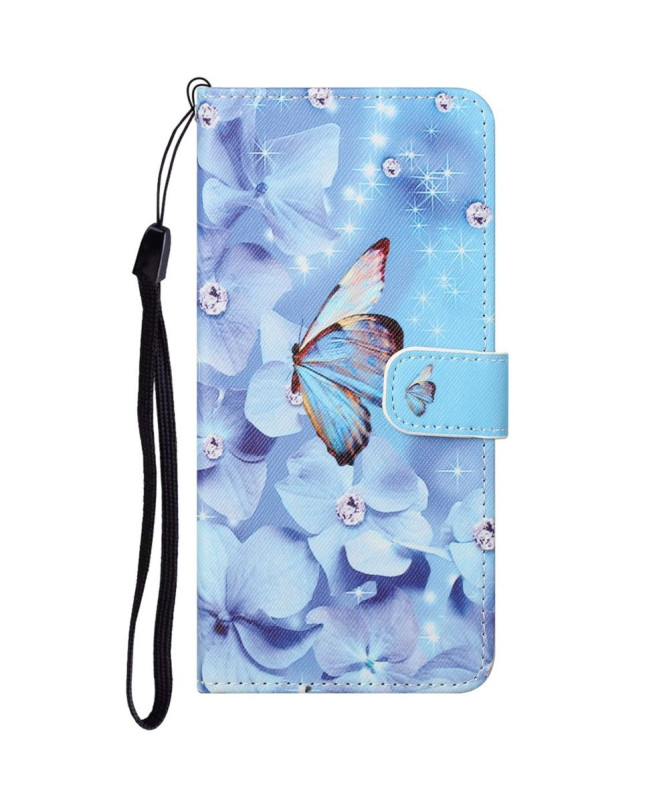 Housse Motorola Edge 20 Pro Papillon et fleurs bleues