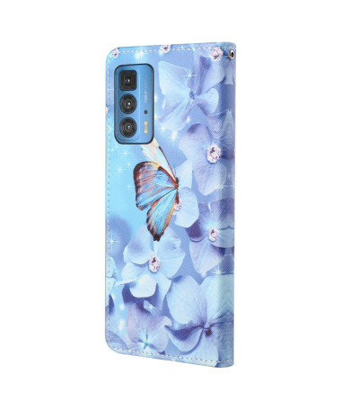 Housse Motorola Edge 20 Pro Papillon et fleurs bleues