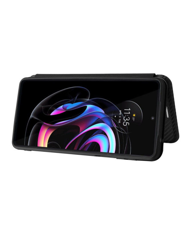 Housse Motorola Edge 20 Pro simili cuir fibre de carbone