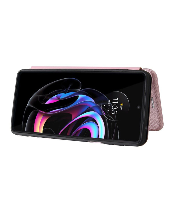 Housse Motorola Edge 20 Pro simili cuir fibre de carbone