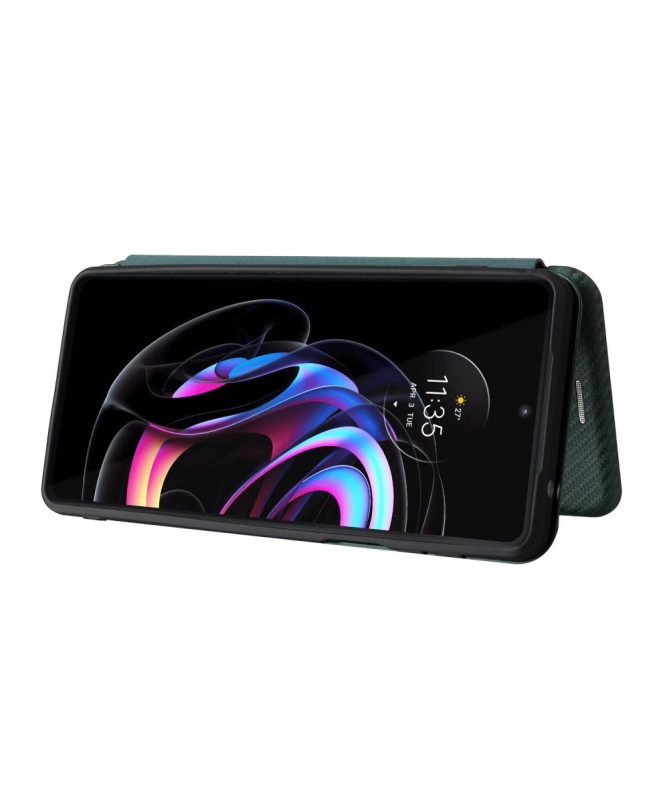 Housse Motorola Edge 20 Pro simili cuir fibre de carbone