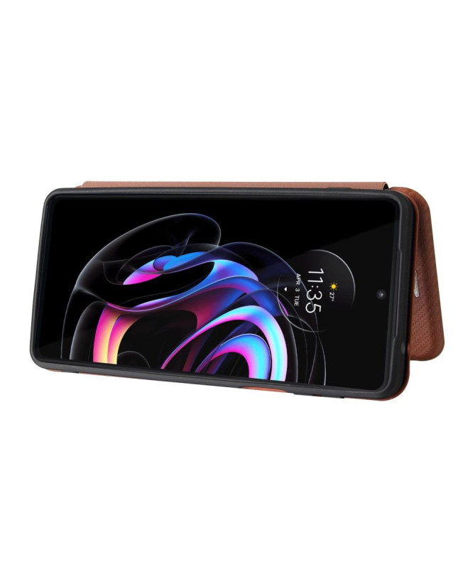 Housse Motorola Edge 20 Pro simili cuir fibre de carbone