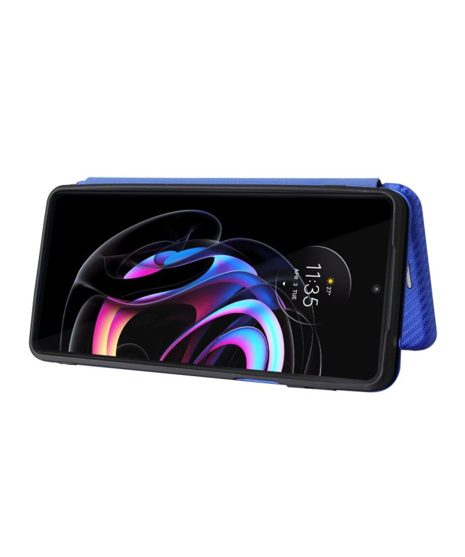 Housse Motorola Edge 20 Pro simili cuir fibre de carbone