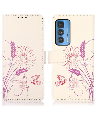 Housse Motorola Edge 20 Pro Illustration Fleurs et Papillon