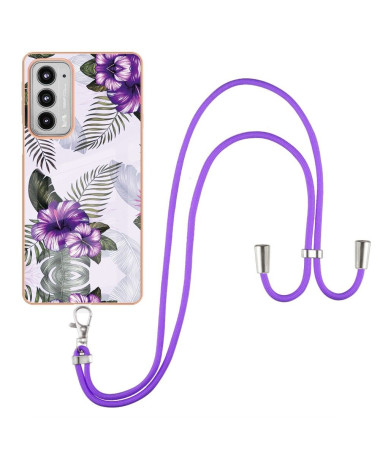 Coque Motorola Edge 20 fleurs exotiques à cordon