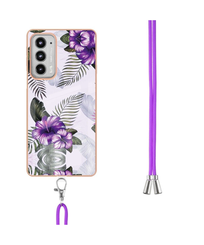 Coque Motorola Edge 20 fleurs exotiques à cordon