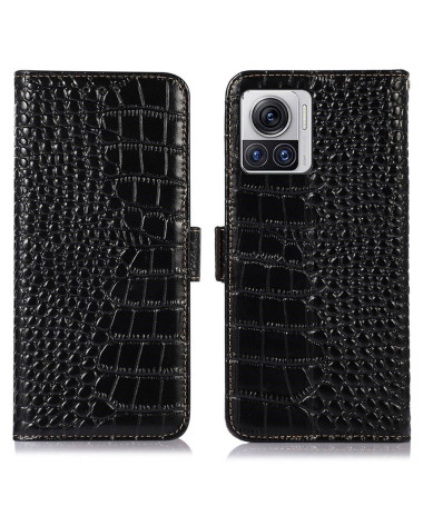 Housse Motorola Edge 30 Ultra Cuir véritable aspect croco