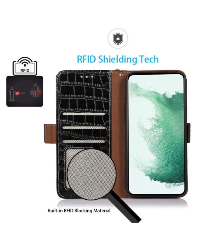 Housse Motorola Edge 30 Ultra Cuir véritable aspect croco