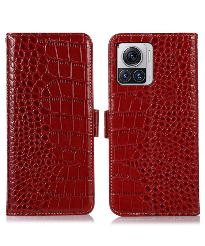Housse Motorola Edge 30 Ultra Cuir véritable aspect croco