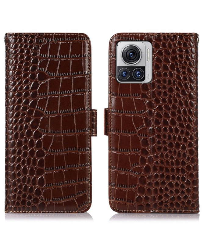 Housse Motorola Edge 30 Ultra Cuir véritable aspect croco