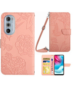 Housse Motorola Edge 30 Pro Illustration Papillon et Fleurs à Sangle