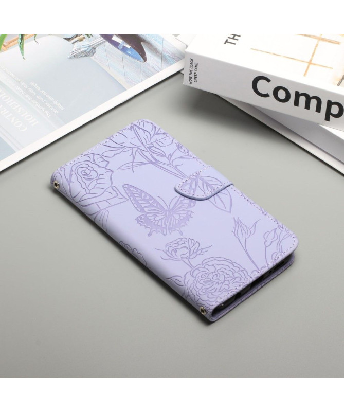 Housse Motorola Edge 30 Pro Illustration Papillon et Fleurs à Sangle