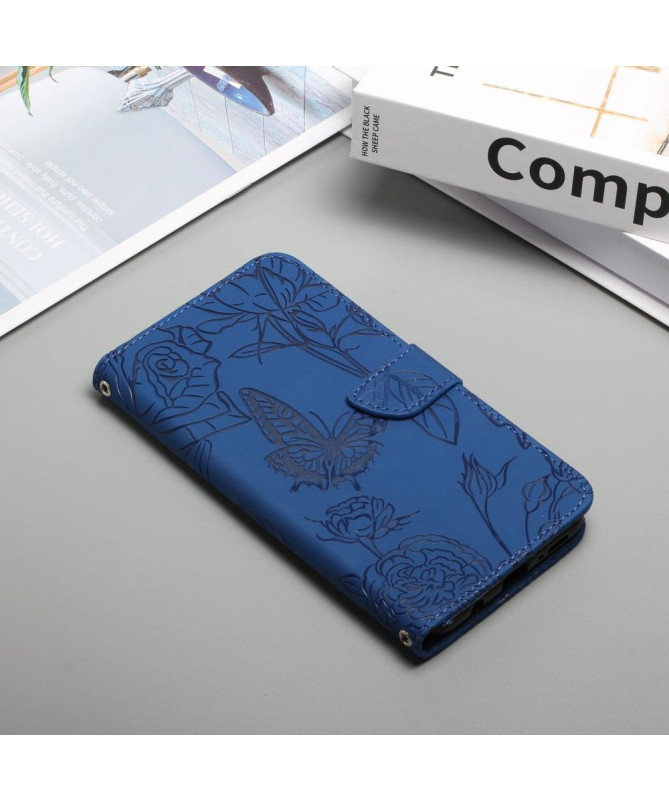 Housse Motorola Edge 30 Pro Illustration Papillon et Fleurs à Sangle
