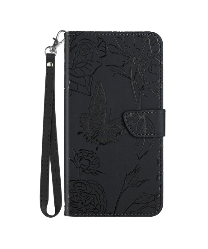 Housse Motorola Edge 30 Fusion Illustration Papillon et Fleurs à Lanière