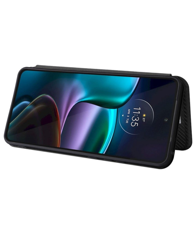 Housse Motorola Edge 30 simili cuir fibre de carbone