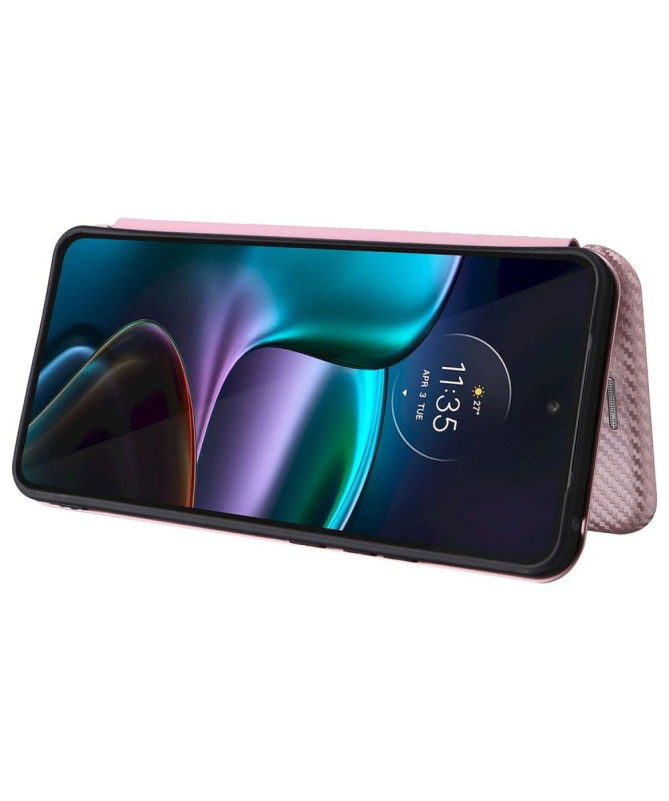 Housse Motorola Edge 30 simili cuir fibre de carbone