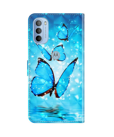 Housse Motorola Moto G31 / Moto G41 papillons bleus scintillants