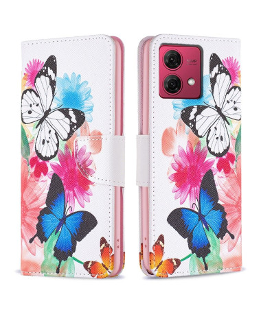 Housse Moto G84 5G Papillons et fleurs colorées