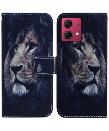 Housse Moto G84 5G Lion à Lanière