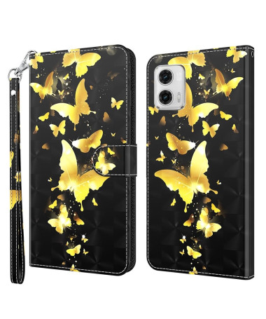 Housse Moto G73 5G Papillons volants dorés