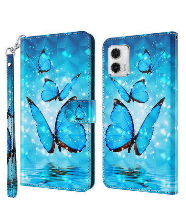 Housse Moto G73 5G Papillons bleus scintillants