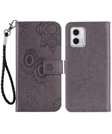 Housse Moto G73 5G Hibou et Fleur Gravé