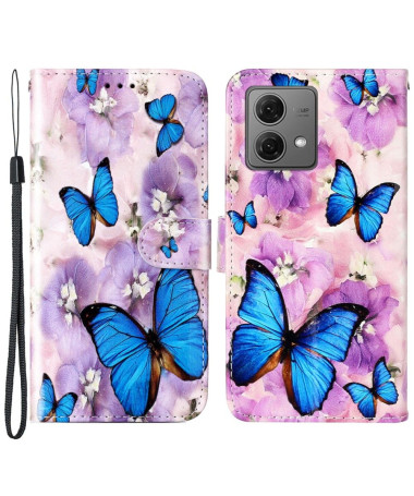 Housse Moto G84 5G Papillons bleus et fleurs